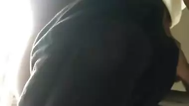 Fingering pussy of horny GF on staircase